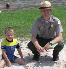 Rangers patrol the beaches. Lost kids, brochures, band-aids, we're here to help!